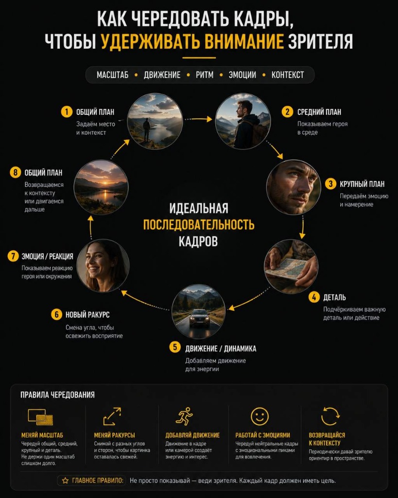 Как чередовать кадры, чтобы удерживать внимание зрителя